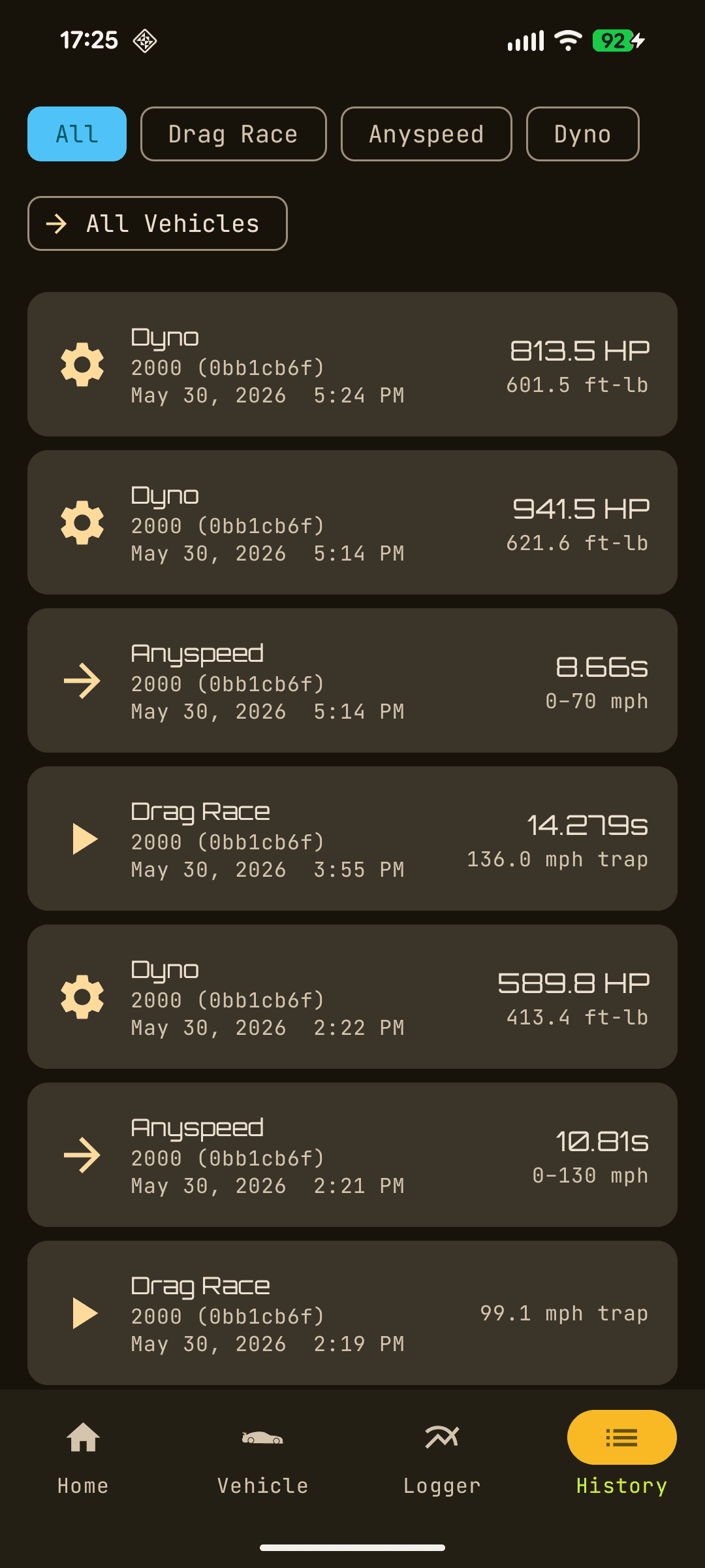 TracQi DragStar history screen