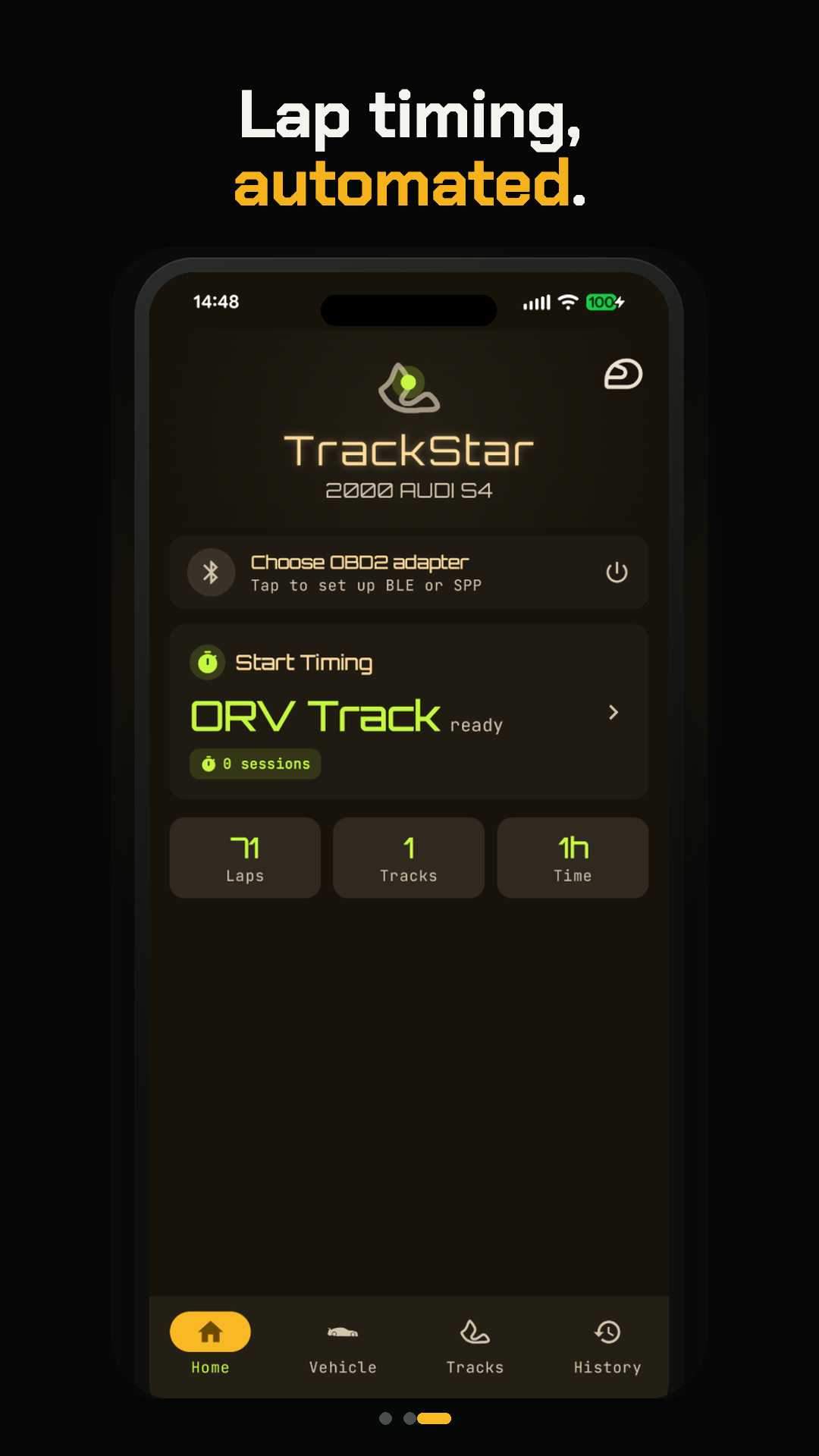 TrackStar lap timing app screen